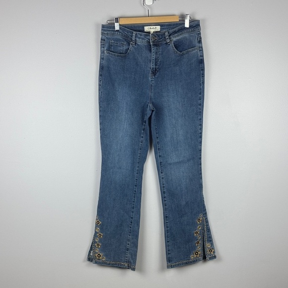 CHARLIE B Denim Flare Jeans with Gold Embroidery - Picture 2 of 15